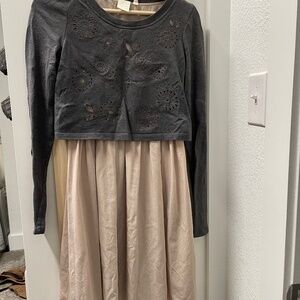 Slip dress with sweater overlay